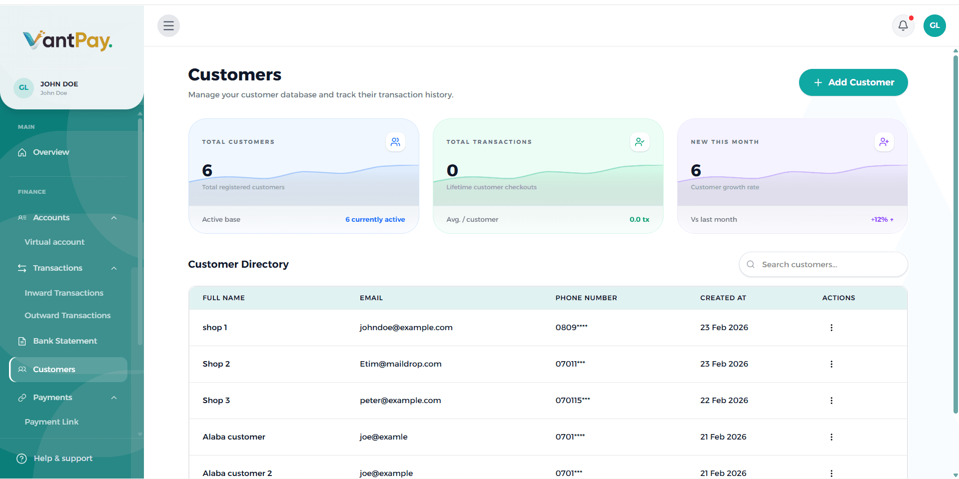 VantPay Dashboard Screenshot