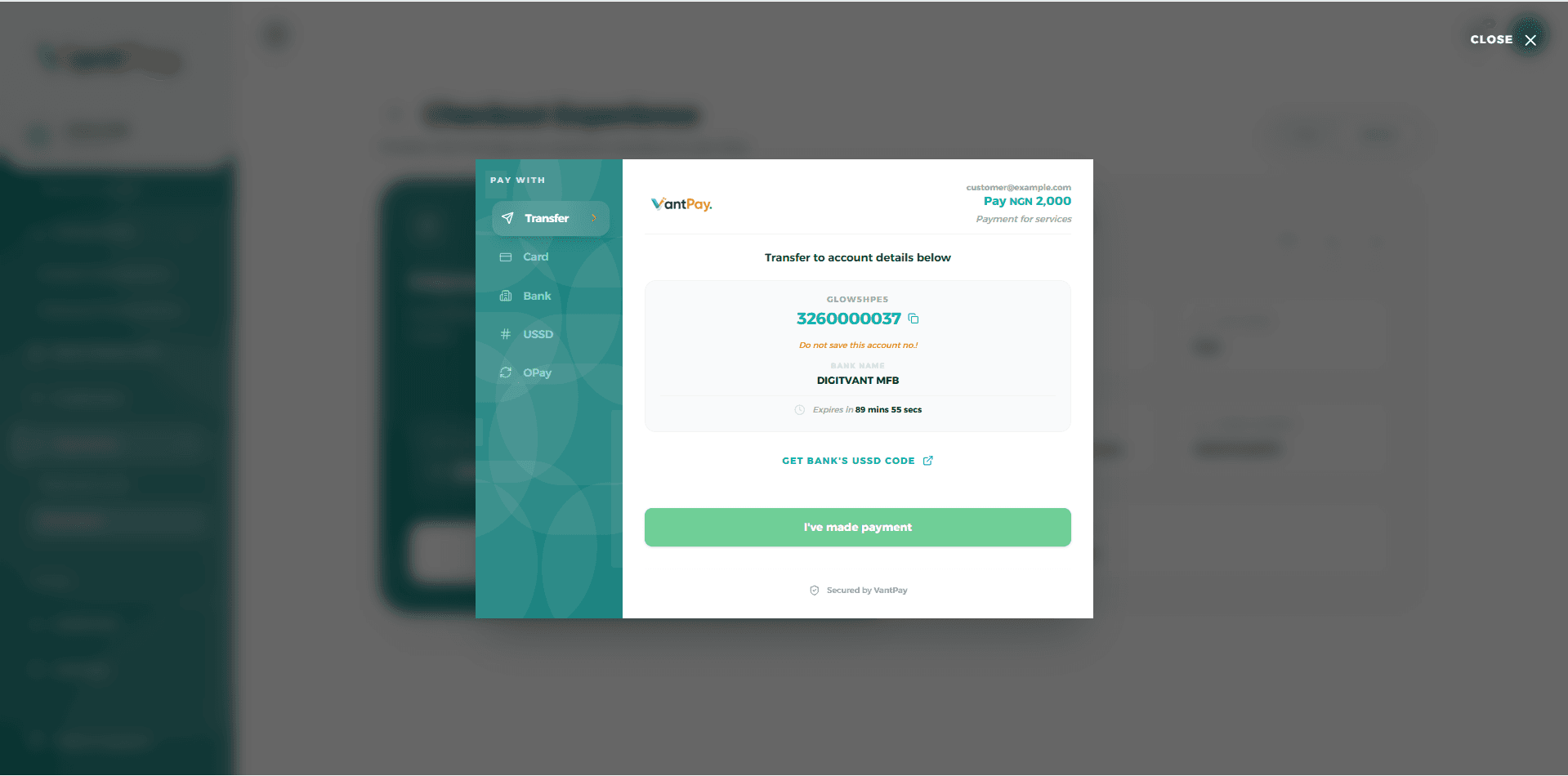 VantPay Dashboard Screenshot